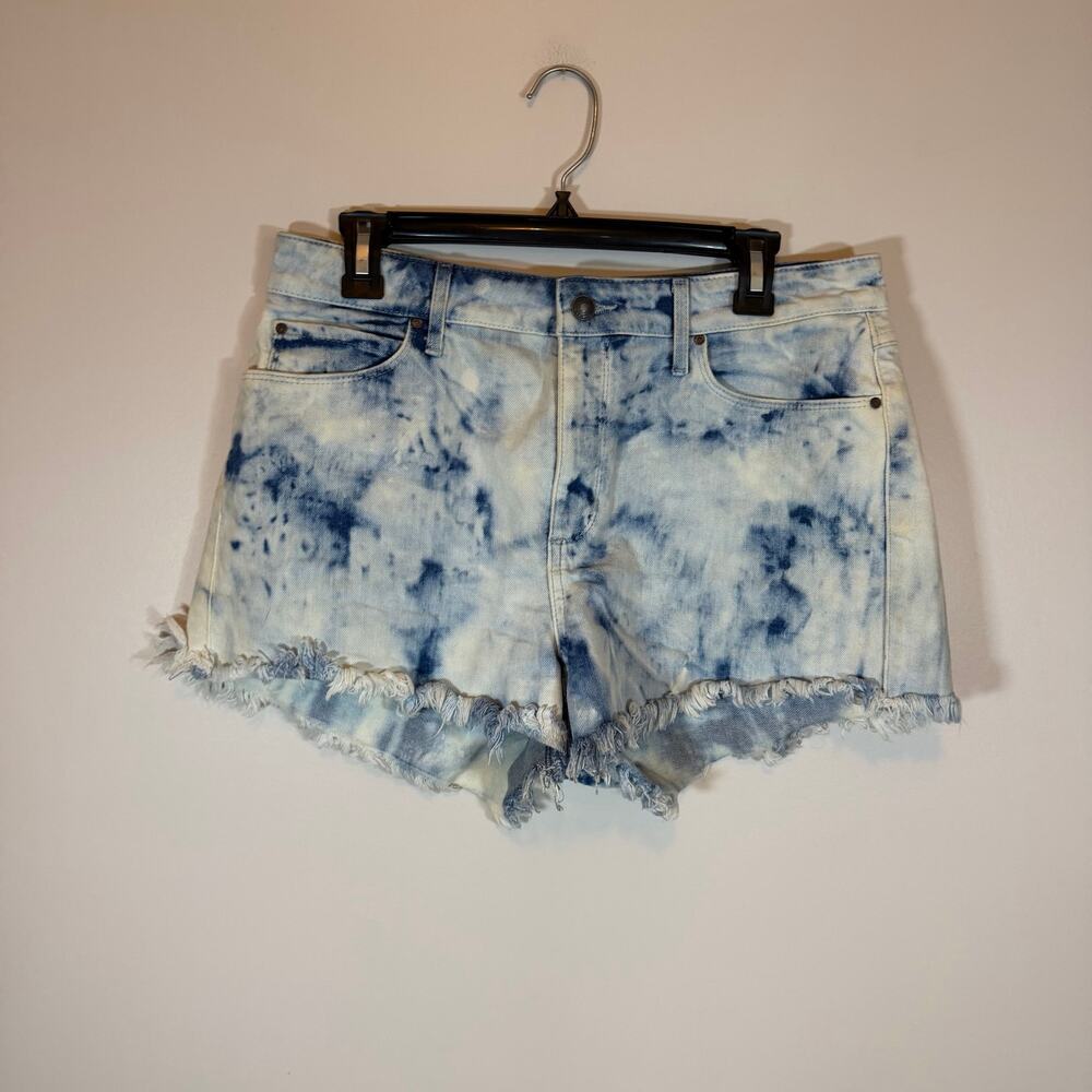 Guess High Rise Acid Wash Denim Cutoff Shorts Womens 31 Blue White Frayed Hem